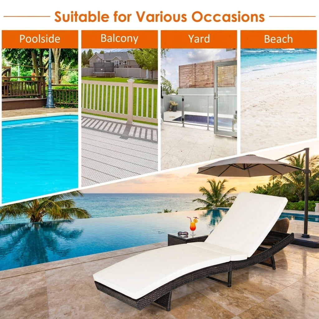 Biotree Patio Folding Chaise Lounge with 5 Adjustable Levels and Cushion Stackable Patio Chair for Garden BackyardWhite