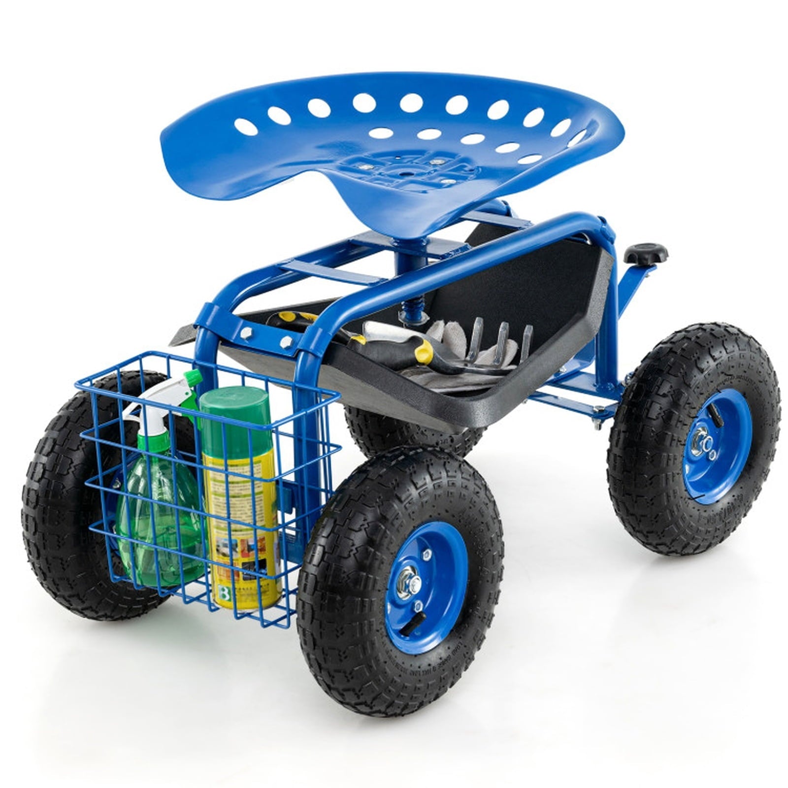 Biotree 4-Wheel Rolling Garden Cart Work Seat for Garden Yard Lawn Work Outdoor, Blue