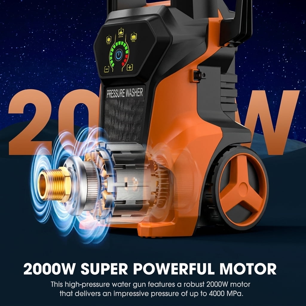 Biotree 5000 PSI Electric Pressure Washer 3.2 GPM Power Washer with Adjustable Pressure Control Panel ,Foam Cannon, 4 Spray Nozzles for Car Driveway Patio Home Cleaning, Orange