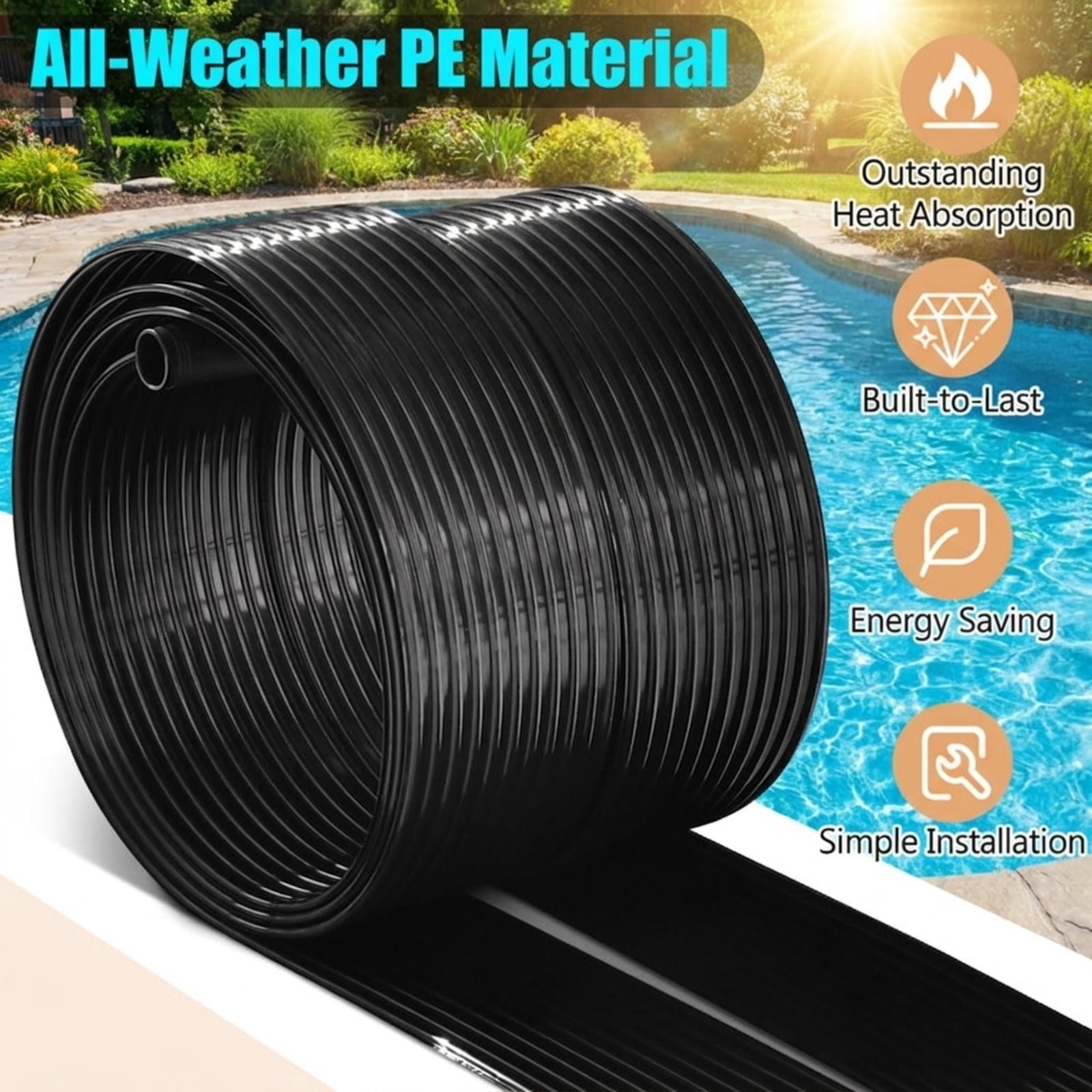 Biotree 2 Pieces 10/16.4/20 Feet Weatherproof Solar Swimming Pool Heating System 20 ft Set for Garden Yard Lawn Watering Outdoor, Black