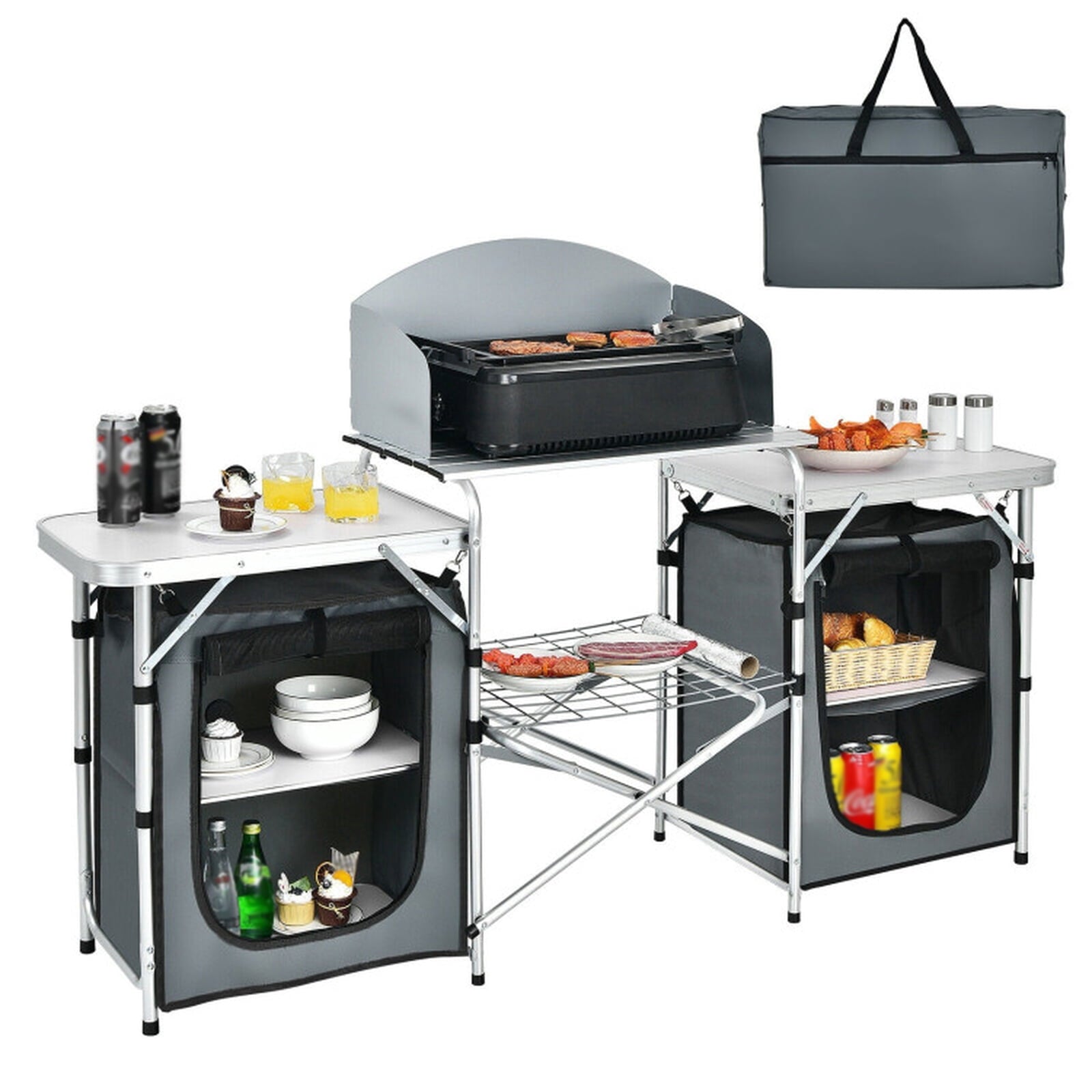 Biotree Folding Camping Table with Storage Organizer, Gray
