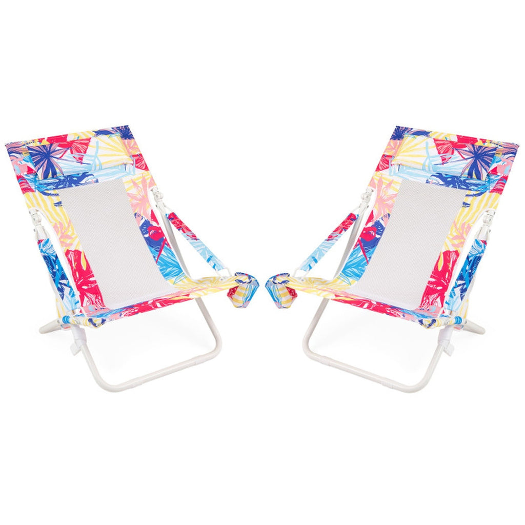 Biotree Folding Low Beach Chair Set of 2 Patio Sling Chairs with Padded Head Pillow Stackable Patio Chair for Garden BackyardPink