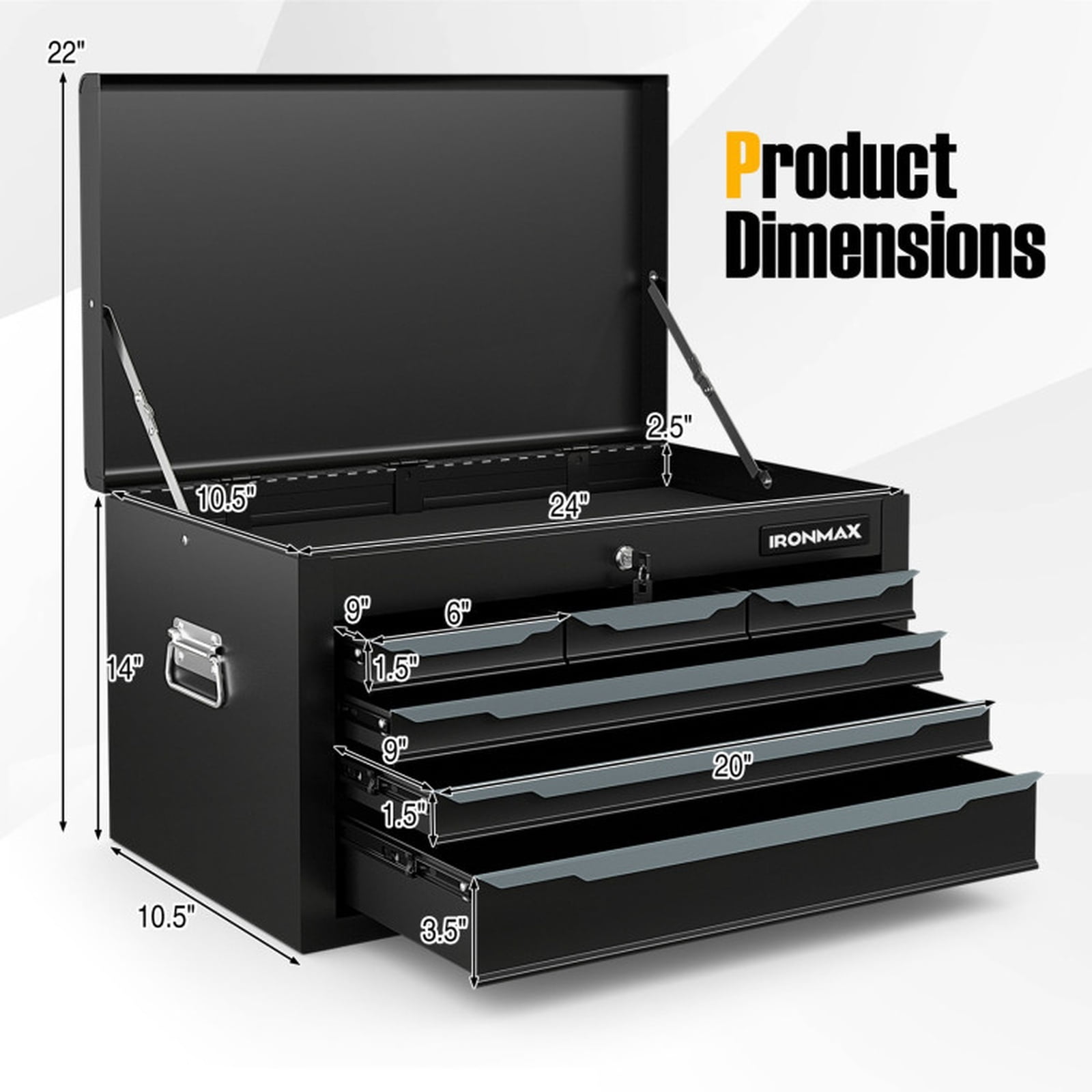 Biotree 24 Inch Tool Chest Case with 6 Drawers and Top Storage for Garage Repair Shop and Warehouse Outdoor Waterproof for Patio Deck Garden Cushions, Black