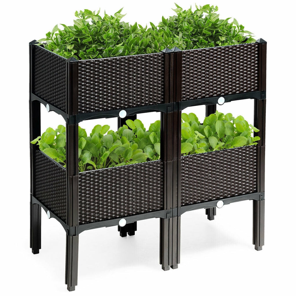 Biotree Set of 4 Elevated Flower Vegetable Herb Grow Planter Box-Brown Outdoor Herbs Vegetables Flowers