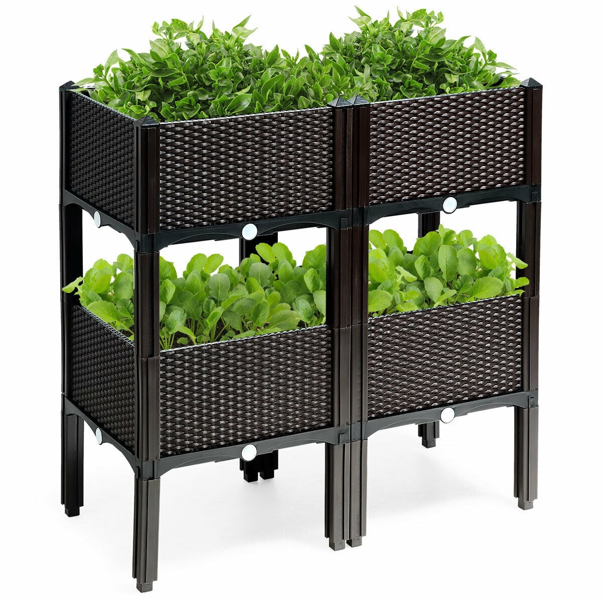 Biotree Set of 4 Elevated Flower Vegetable Herb Grow Planter Box-Brown Outdoor Herbs Vegetables Flowers