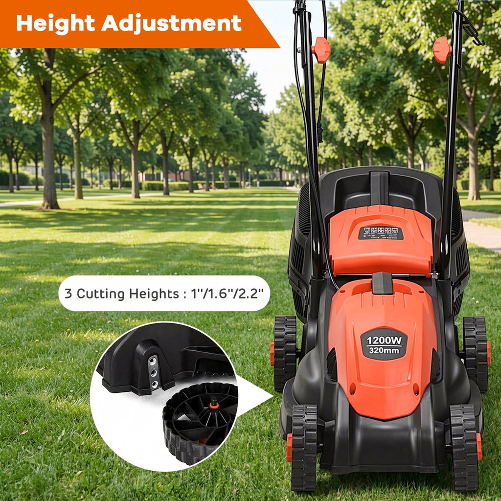 Biotree 13 Inch Electric Push Lawn Corded Mower with Grass Bag-Red Eco-Friendly Yard Lawn Care Garden