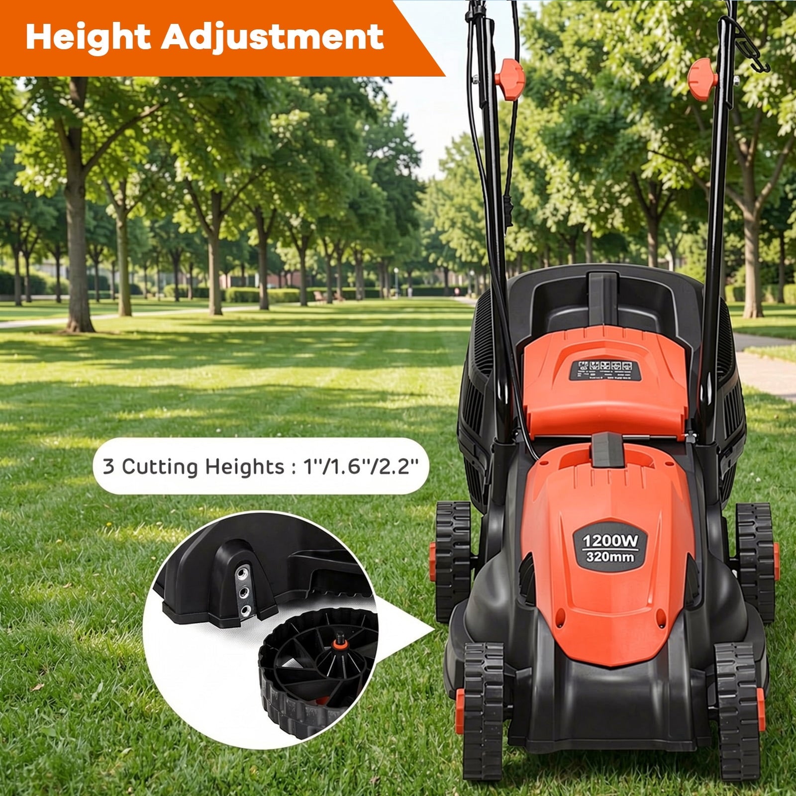 Biotree 13 Inch Electric Push Lawn Corded Mower with Grass Bag-Red Eco-Friendly Yard Lawn Care Garden
