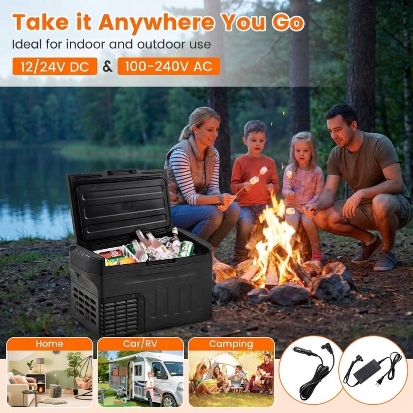 Biotree 12V Car Refrigerator 23 Qt with Touch Panel and Removable Divider, Black