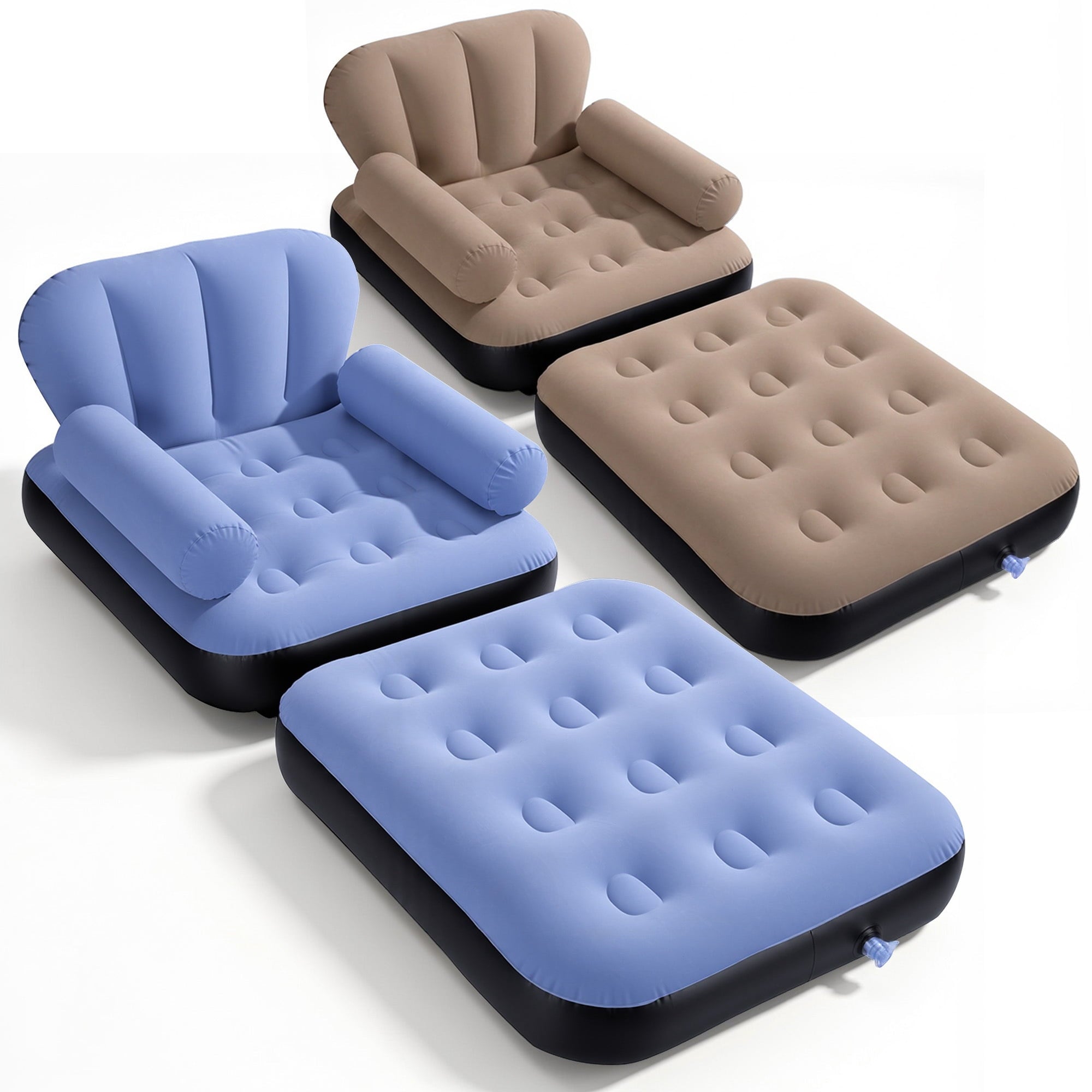 Biotree Inflatable Sofa Bed, 5-in-1 Foldable Thickened Flocked PVC Blow up Sofa with 2 Pumps, Air Couch Mattress for Camping,Blue