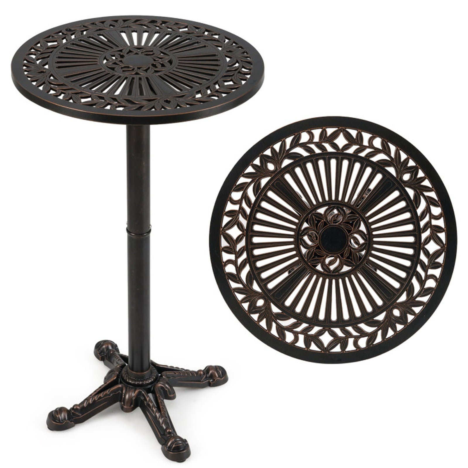 Biotree 41.5 Inch Patio Round Bar Table Cast Aluminum Bistro Table for Garden, Walnut