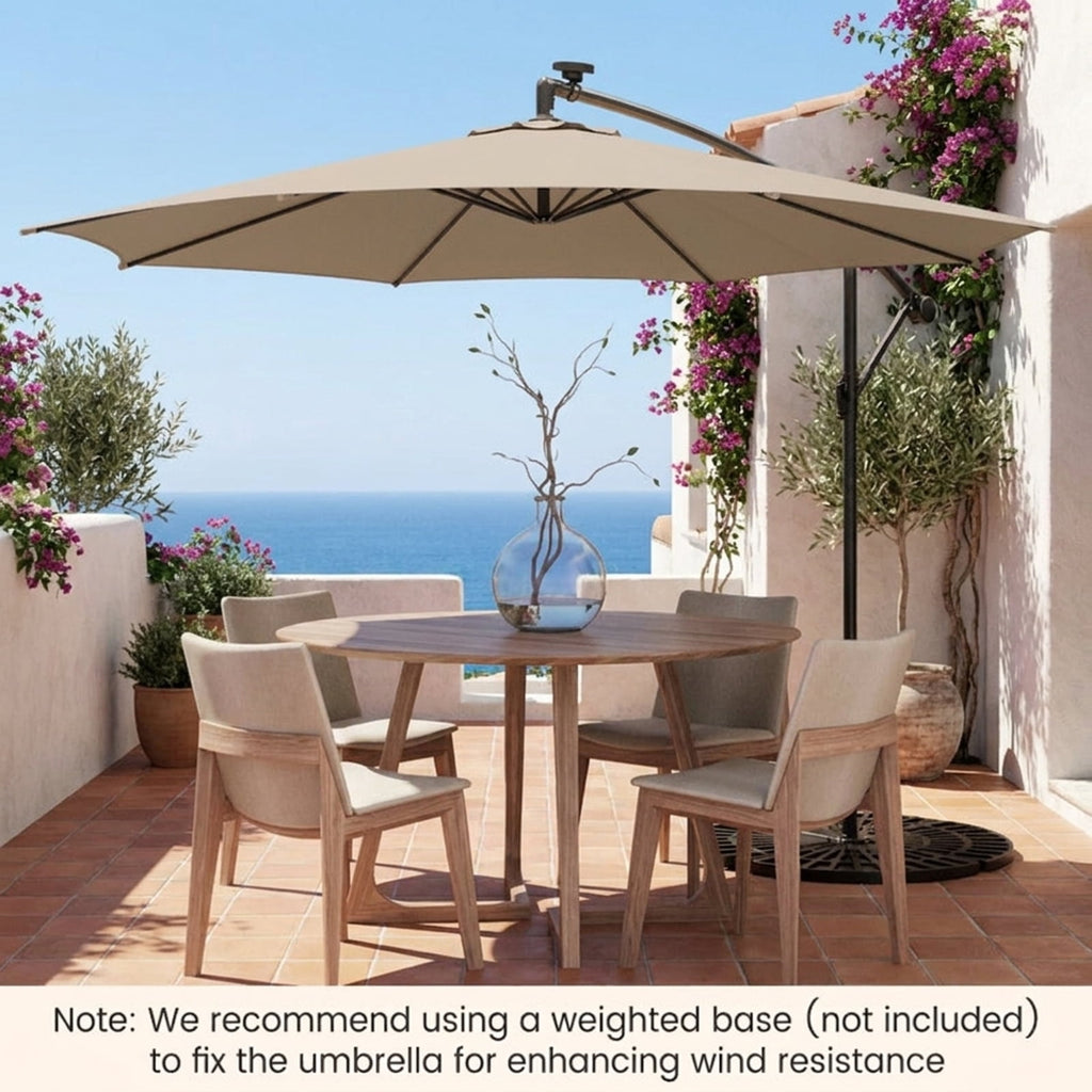 Biotree 10 ft Cantilever Offset Patio Umbrella Solar LED Lights Outdoor Shade - Beige - UV Protection
