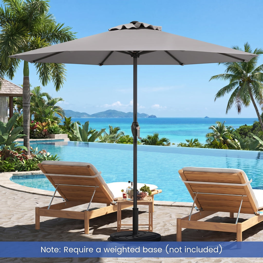 Biotree 8.5 ft Market Patio Umbrella with Crank and Tilt, 8 Sturdy Ribs, Vented Canopy - Gray for Backyard