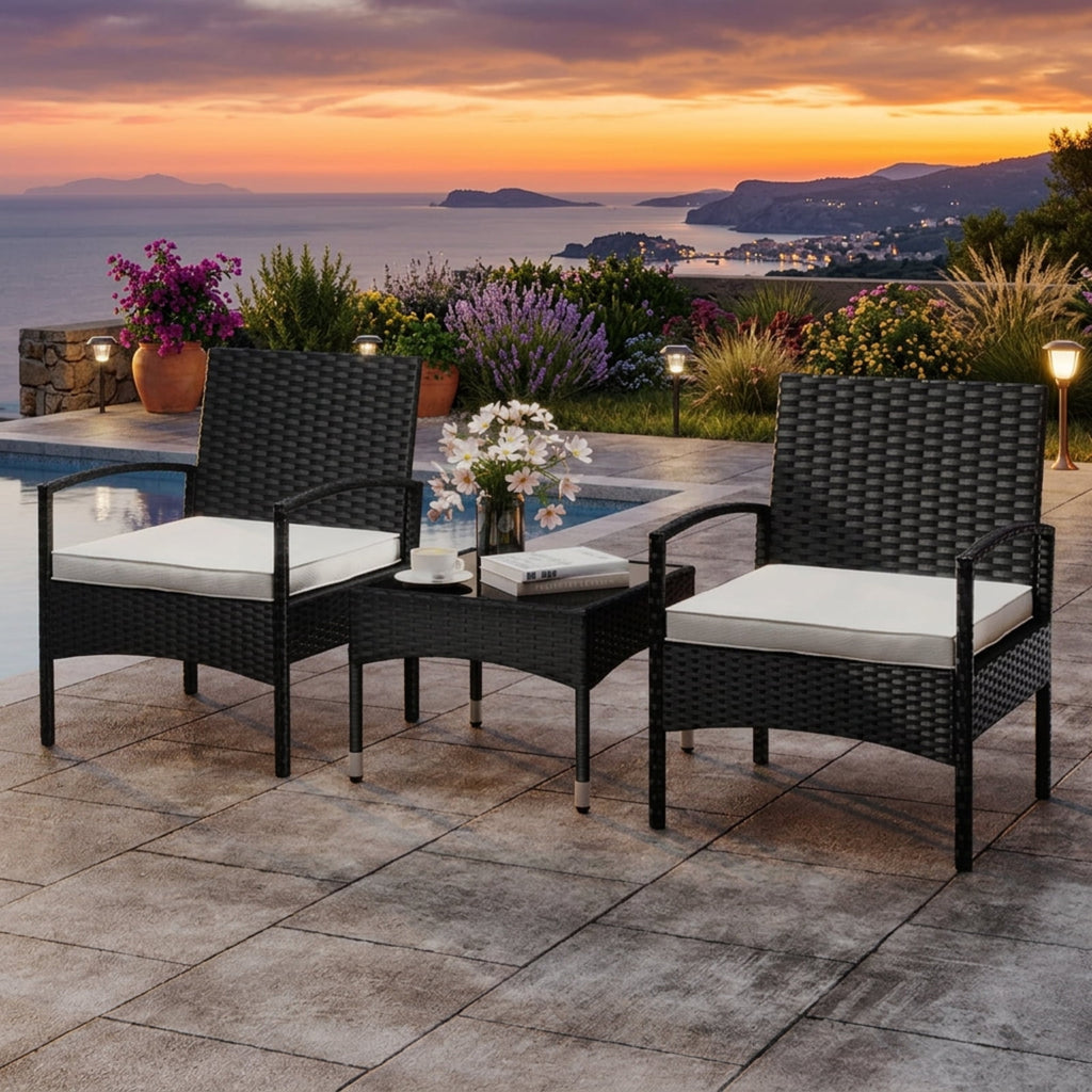 Biotree 3-Piece Patio Furniture Set Rattan Bistro Chairs with Table Outdoor Conversation Set for Garden Backyard PorchBeige