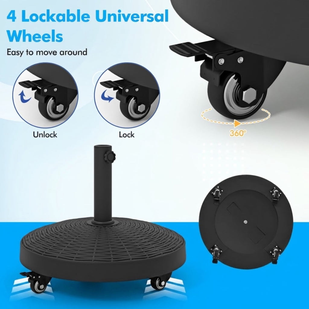 Biotree 50 LBS Patio Wicker Style Resin Umbrella Base Stand Heavy Duty with Wheels Black - Heavy Duty Outdoor Patio Stand