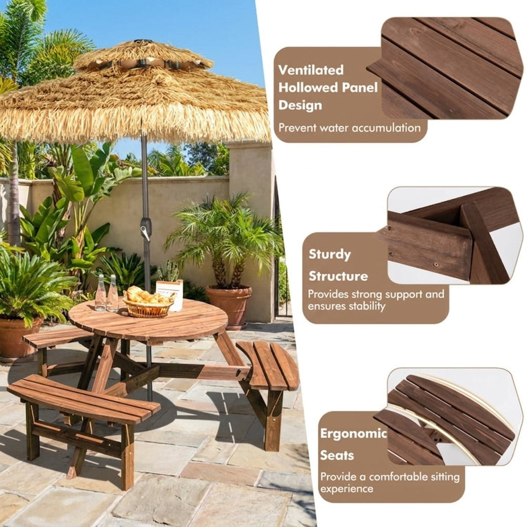 Biotree 66.9-Inch 6 Person Wooden Picnic Table Set with Bench and Umbrella Hold, Black
