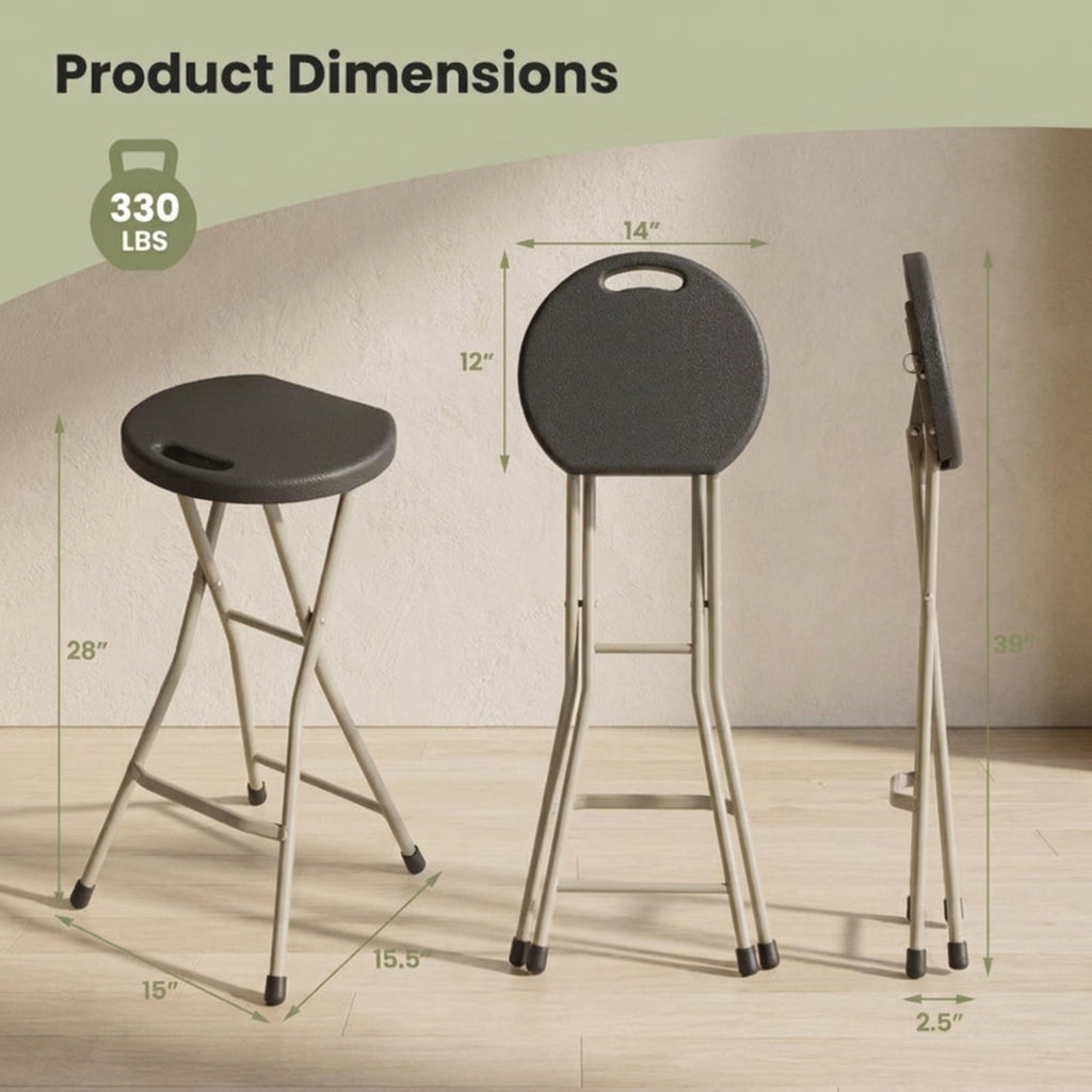 Biotree 28 Inch Portable Folding Stools with 330lbs Limited Sturdy Frame Stackable Patio Chair for Garden BackyardBlack
