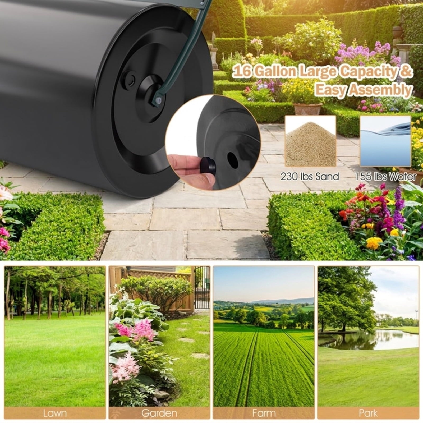 Biotree Lawn Roller with U for Lawn Garden Yard Soil Care, Green