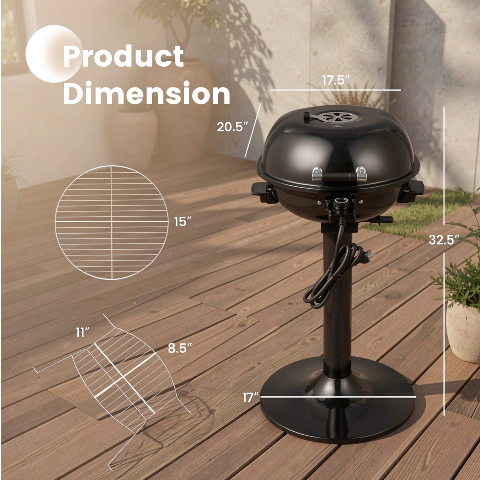 Biotree 1600W Electric BBQ Grill with Removable Non-Stick Warming Rack Outdoor Cooking Patio Summer Party
