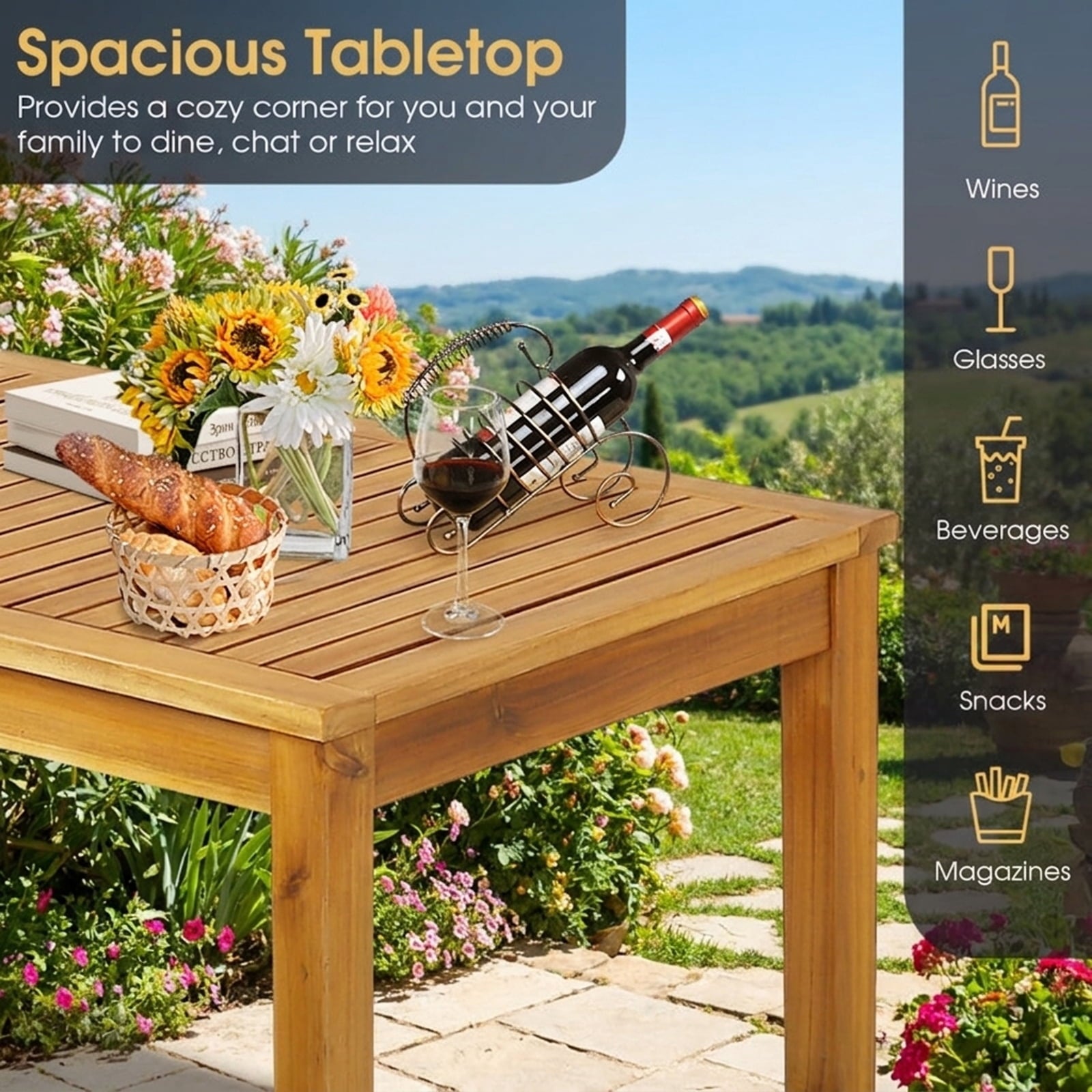 Biotree Rectangular Indoor and Outdoor Bar Height Table for Garden, Teak