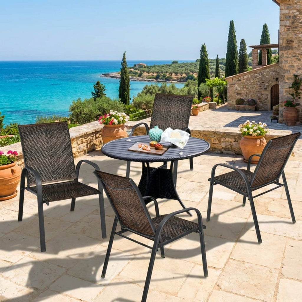 Biotree Set of 6 Outdoor PE Wicker Stackable Chairs with Sturdy Steel Frame Stackable Patio Chair for Garden BackyardBrown