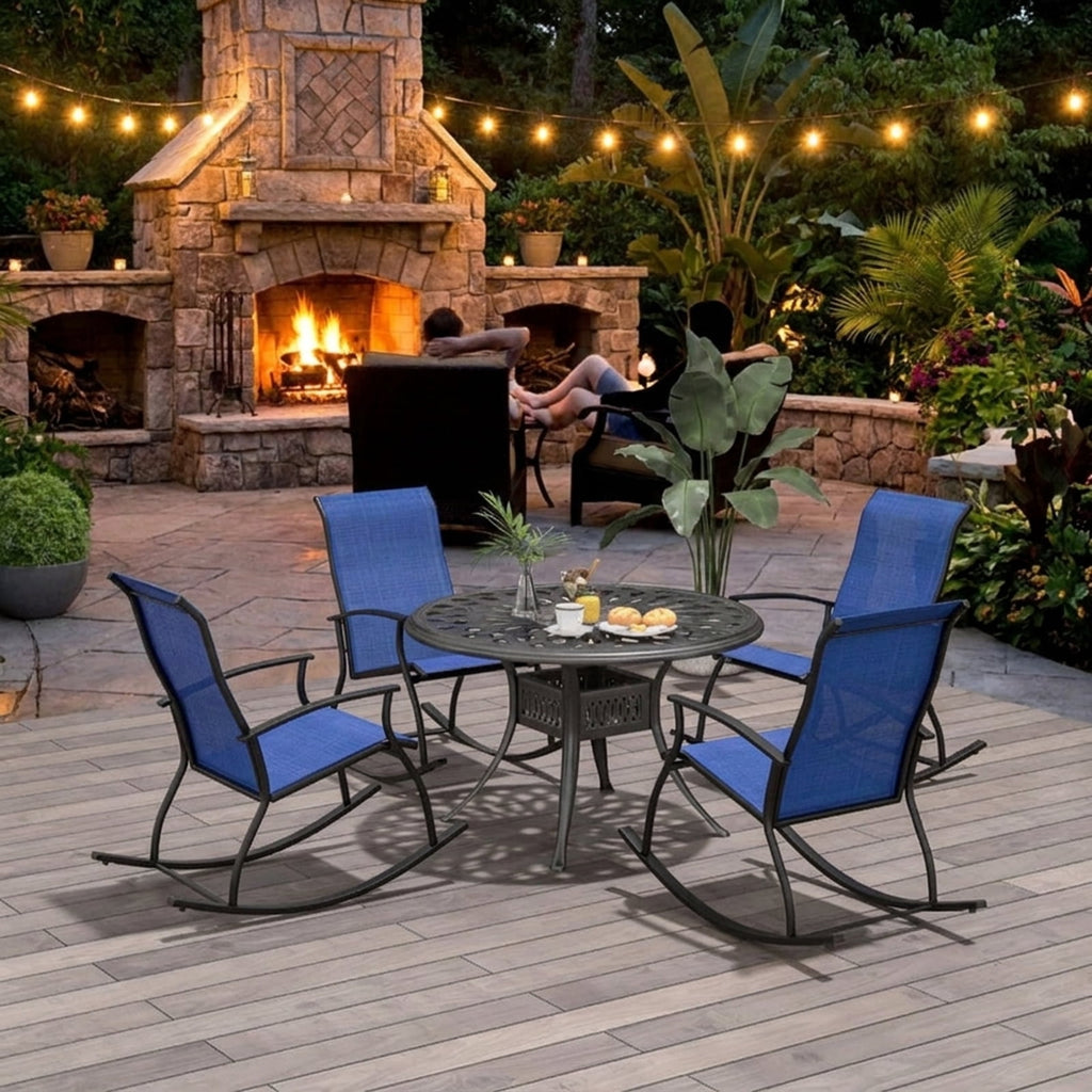 Biotree 2 Pieces Outdoor Rocking Chairs with Breathable Backrest Stackable Patio Chair for Garden BackyardNavy