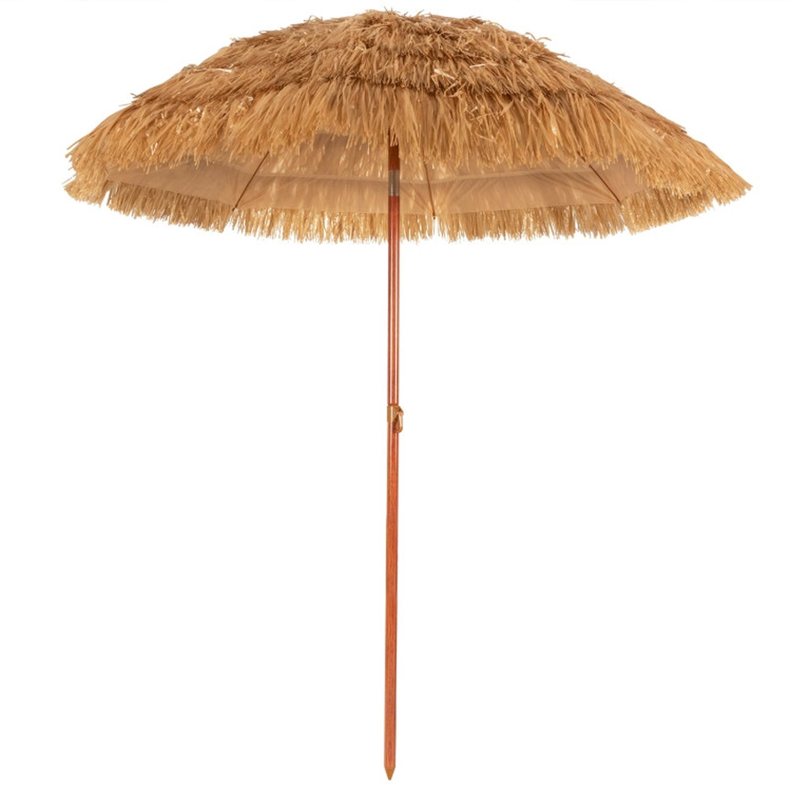 Biotree 6.5 Feet Portable Thatched Tiki Beach Umbrella with Adjustable Tilt Khaki - Portable Sun Shade for Beach Pool Backyard
