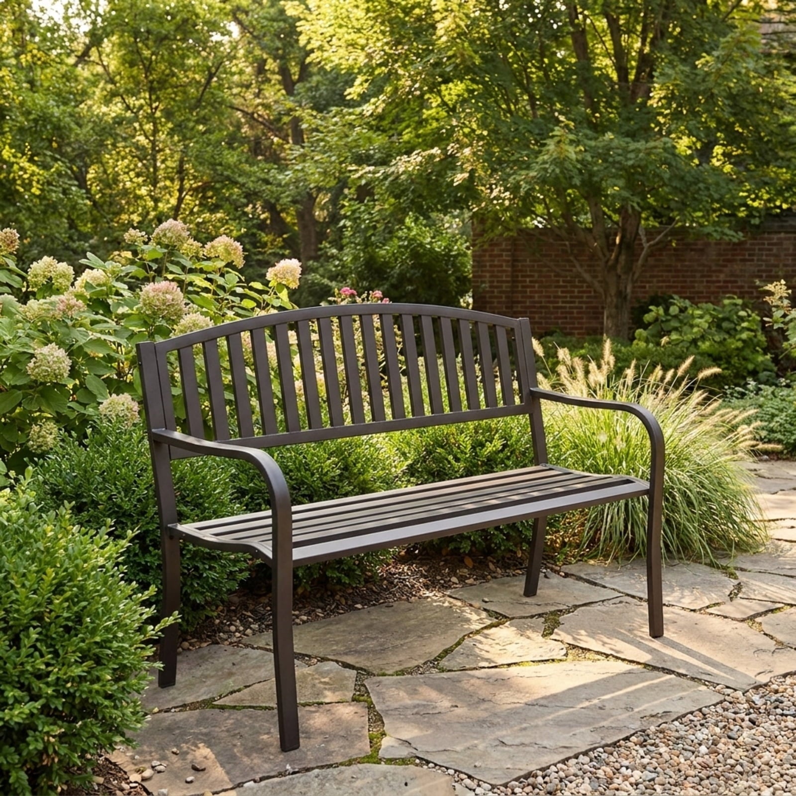 Biotree 50 Inch Patio Garden Bench Loveseats for Outdoor Stackable Patio Chair for Garden BackyardBlack