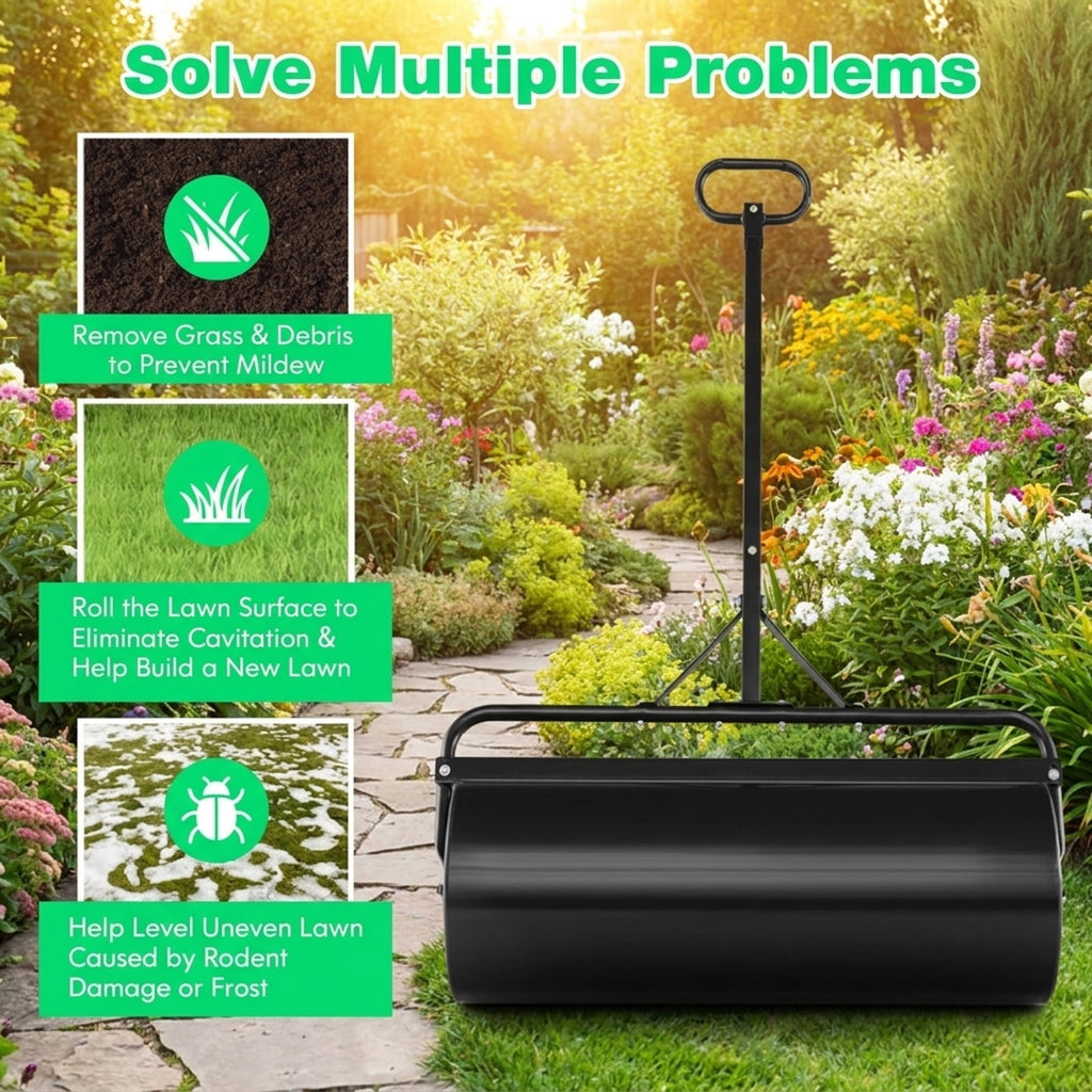 Biotree 39 Inch Wide Push/Tow Lawn Roller for Lawn Garden Yard Soil Care, Black