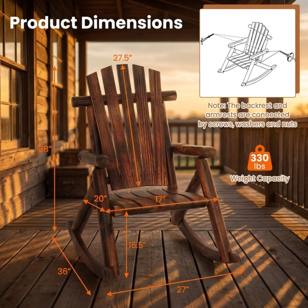 Biotree Outdoor Adirondack Rocking Chair for Adults Solid Wood Porch Rocker Stackable Patio Chair for Garden BackyardBrown