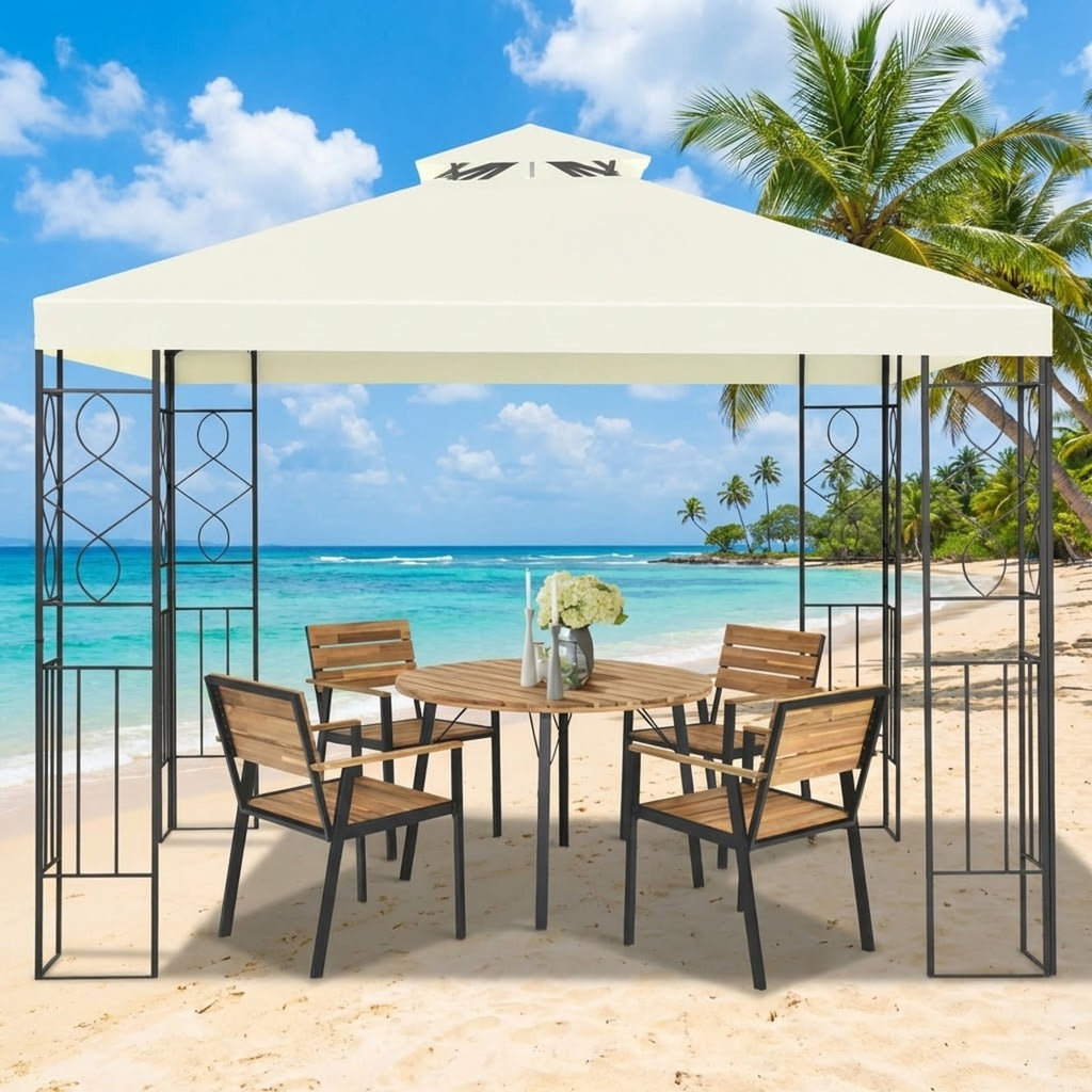 Biotree 2 Tiers 10 x 10 Feet Patio Gazebo Canopy Tent Beige - Outdoor Patio Backyard Garden Shade Canopy Shelter