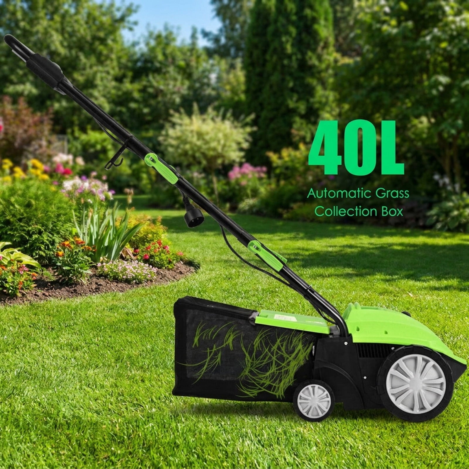 Biotree 13 Inch 12 Amp Electric Scarifier with Collection Bag and Removable Blades for Lawn Garden Yard Soil Care, Green