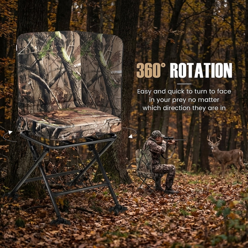 Biotree 360 Degree Swivel Folding Outdoor Chair with Padded Cushion and Adjustable Duck Feet for Hunting Camping Fishing, Camouflage