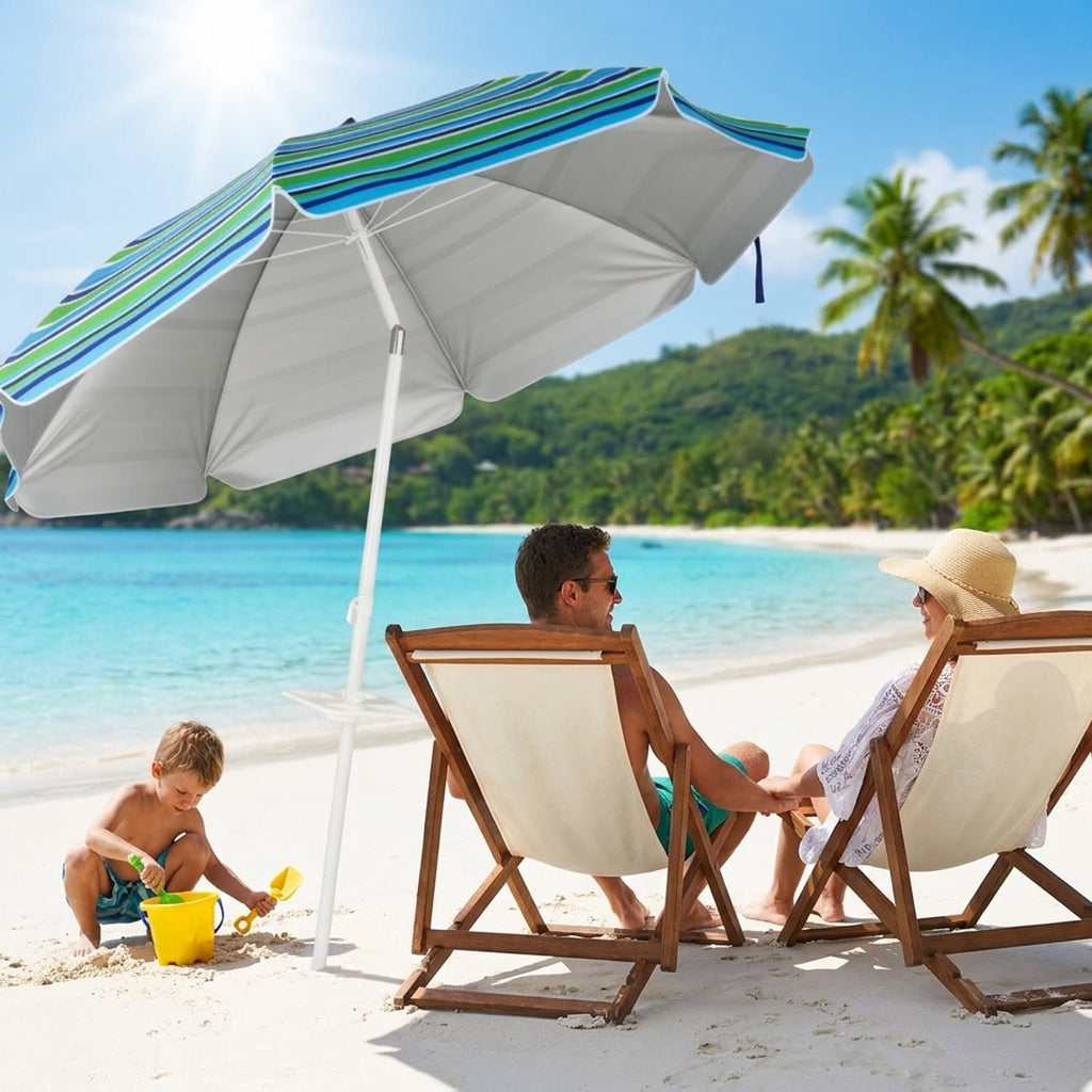 Biotree 7.2 ft Portable Beach Umbrella with Carrying Bag, 8 Ribs, Sand Tilt Mechanism - Green for Backyard