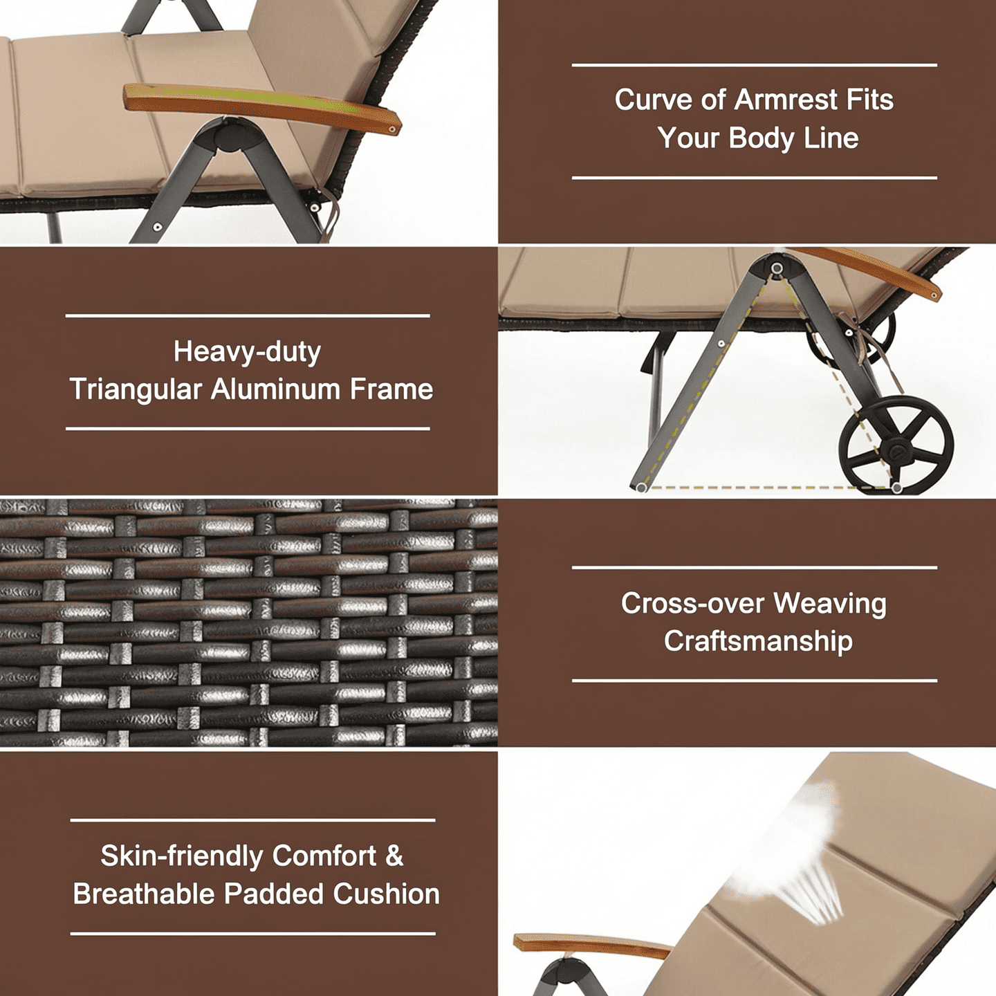 Biotree Outdoor Rattan Chaise Lounge with Adjustable Backrest