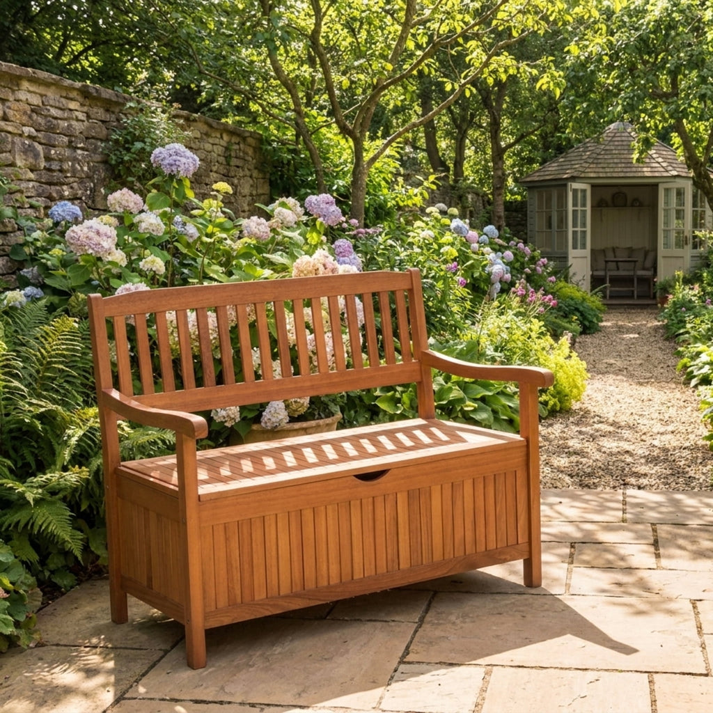 Biotree 33 Gallon Wooden Storage Bench with Liner for Patio Garden Porch Stackable Patio Chair for Garden Backyard