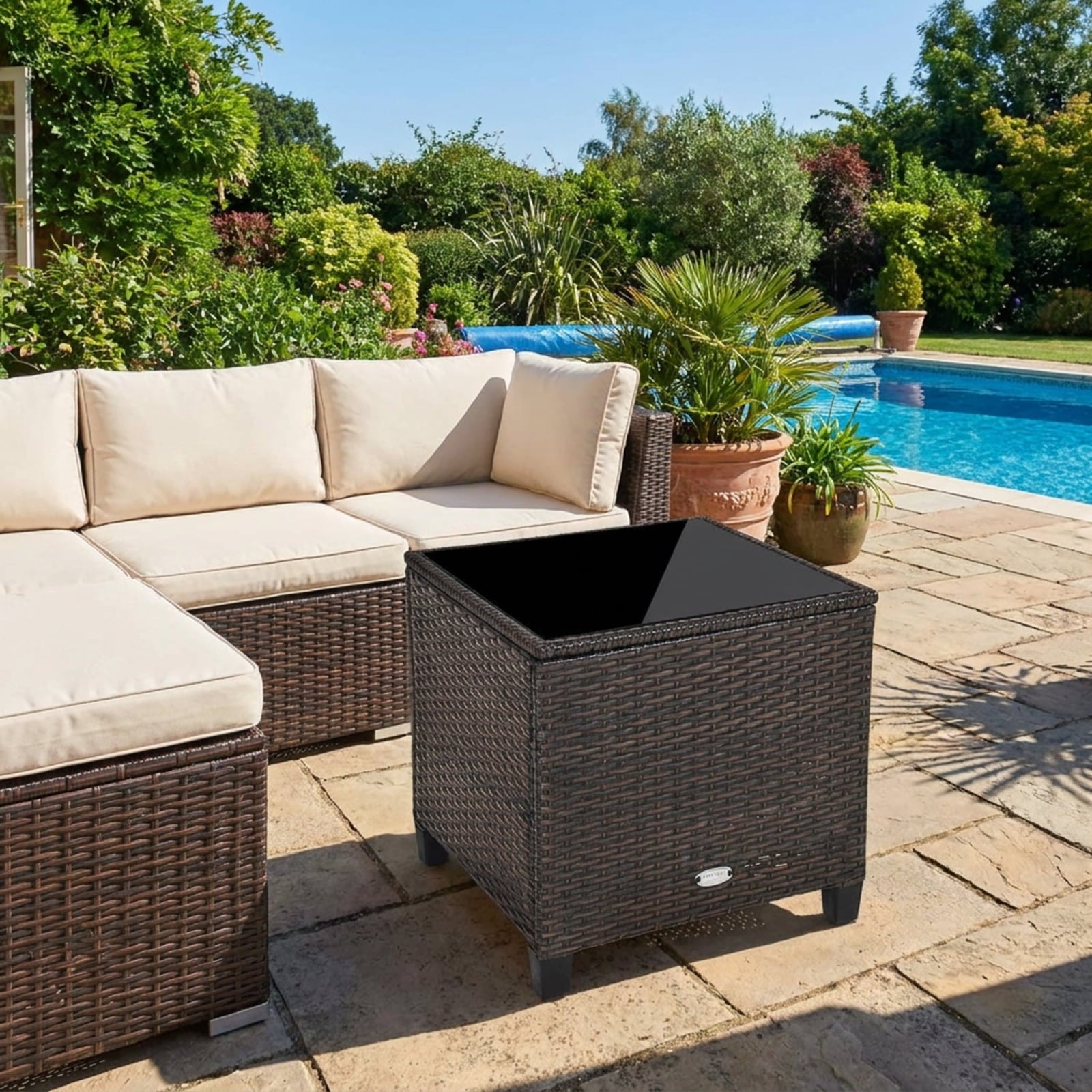 Biotree 3 Pcs Patio Rattan Furniture Set Cushioned Conversation Set Coffee Table Outdoor Conversation Set for Garden Backyard PorchBlack