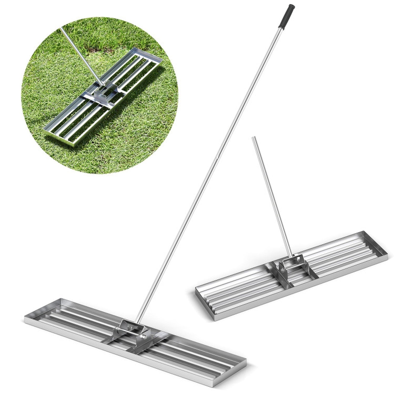 Biotree 42 x 10 Inch Lawn Leveling Rake with Ergonomic Handle for Lawn Garden Yard Soil Care, Silver