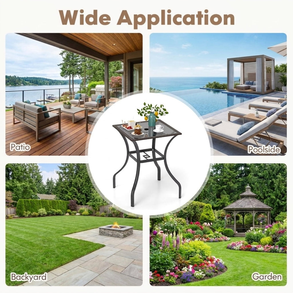 Biotree Outdoor Patio Square Bar Table with Glass Top and PE Rattan Edging, Brown - Outdoor Bar Height Dining Table for Patio Deck