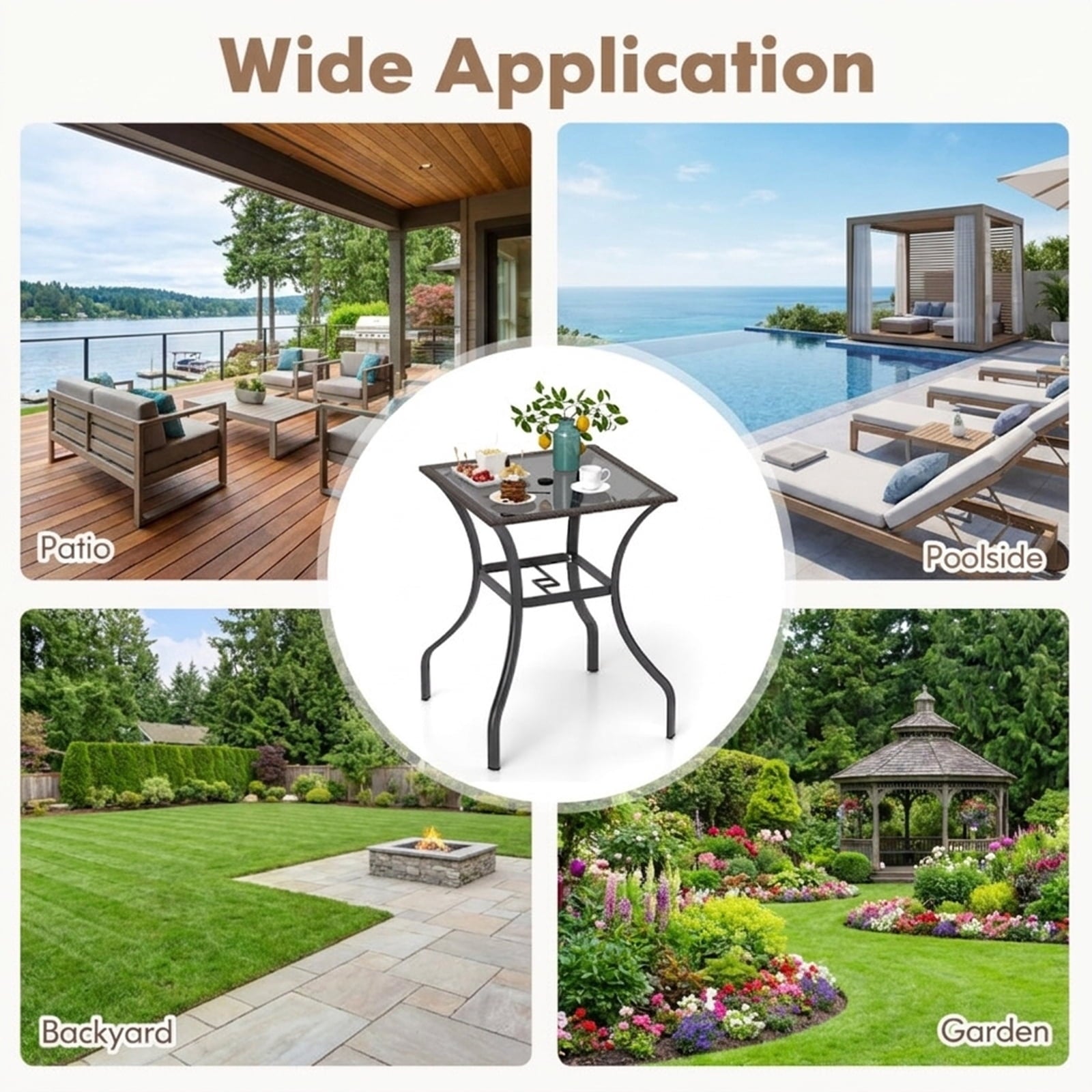Biotree Outdoor Patio Square Bar Table with Glass Top and PE Rattan Edging, Brown - Outdoor Bar Height Dining Table for Patio Deck