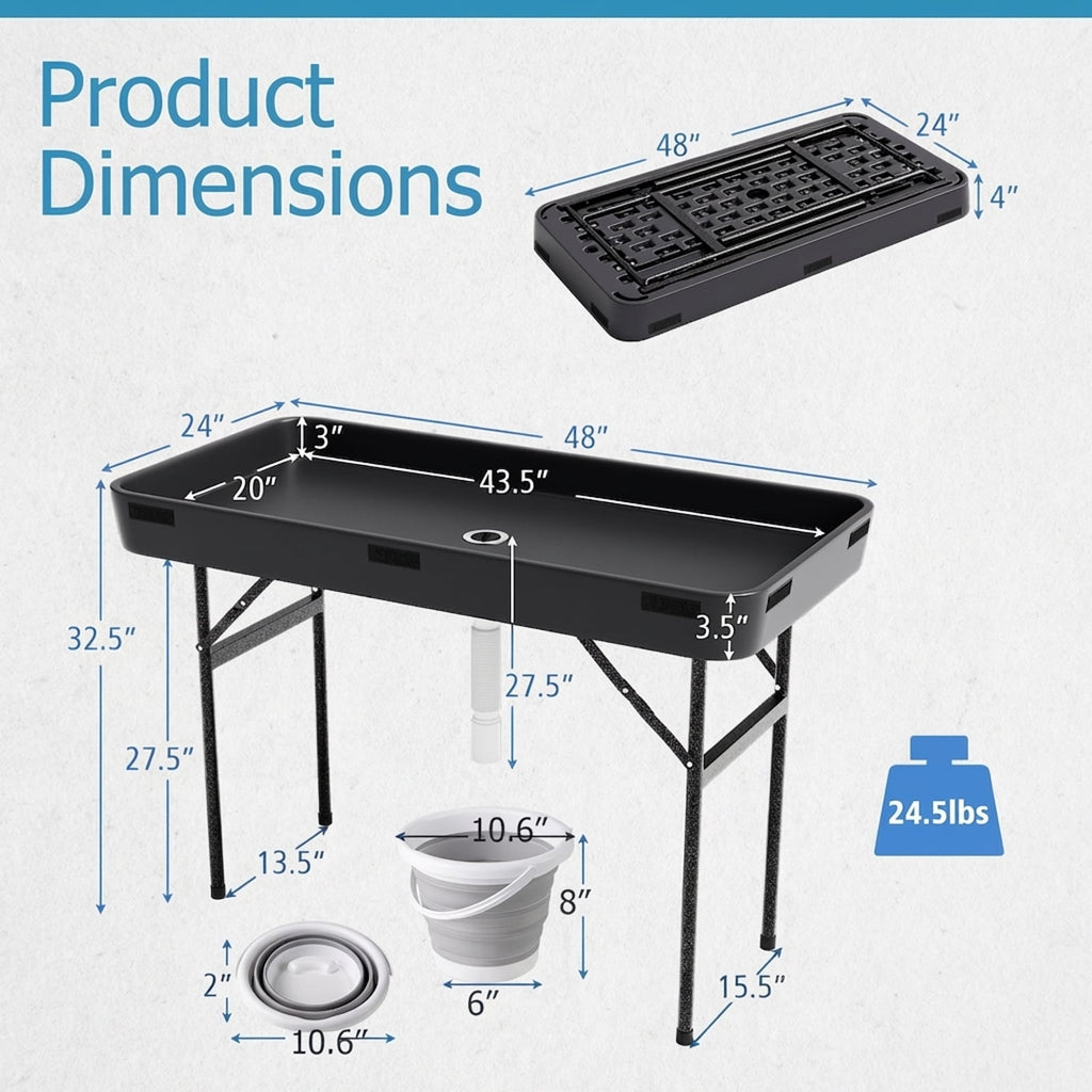 Biotree 4 Feet Folding Ice Cooler Table with Matching Skirt Portable Party Table with Built-In Ice Bin for Events, Black
