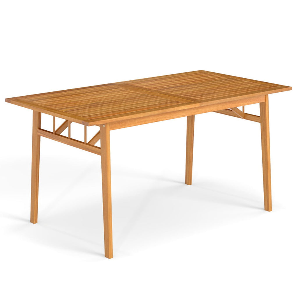 Biotree 63-Inch Outdoor Wooden Dining Table with Umbrella Hole and Stable Base, Natural
