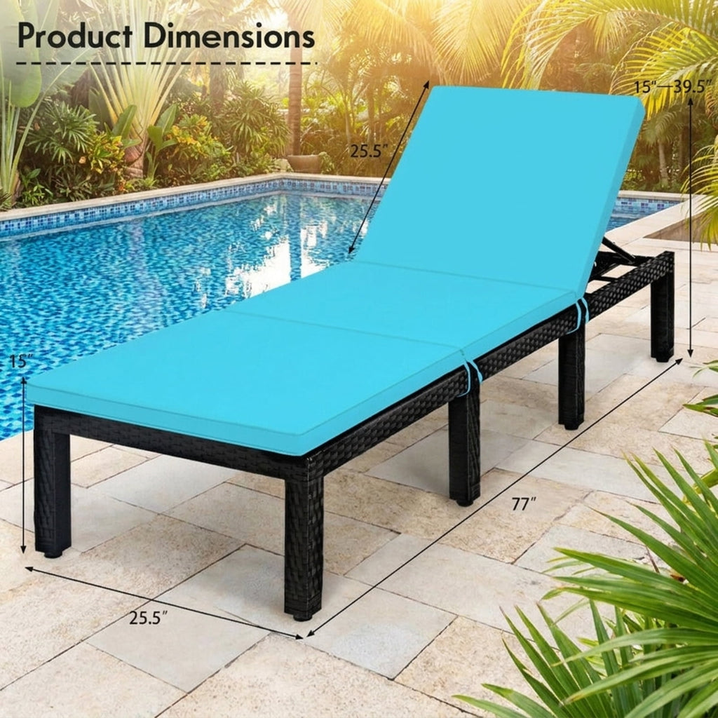 Biotree Patio Rattan Cushioned Height Adjustable Lounge Chair Stackable Patio Chair for Garden BackyardBlue
