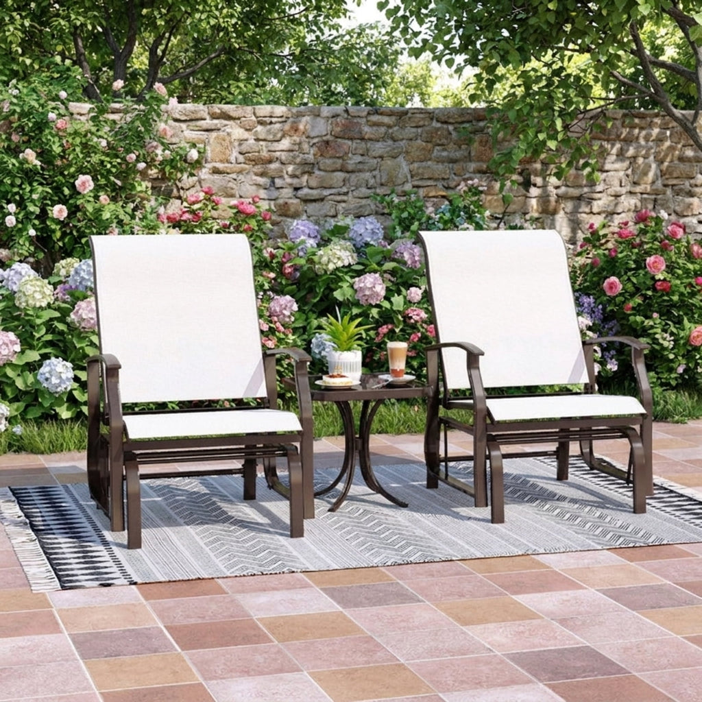 Biotree Outdoor Glider Chairs Set of 2 with Ergonomic Backrest and Seat Stackable Patio Chair for Garden BackyardBeige