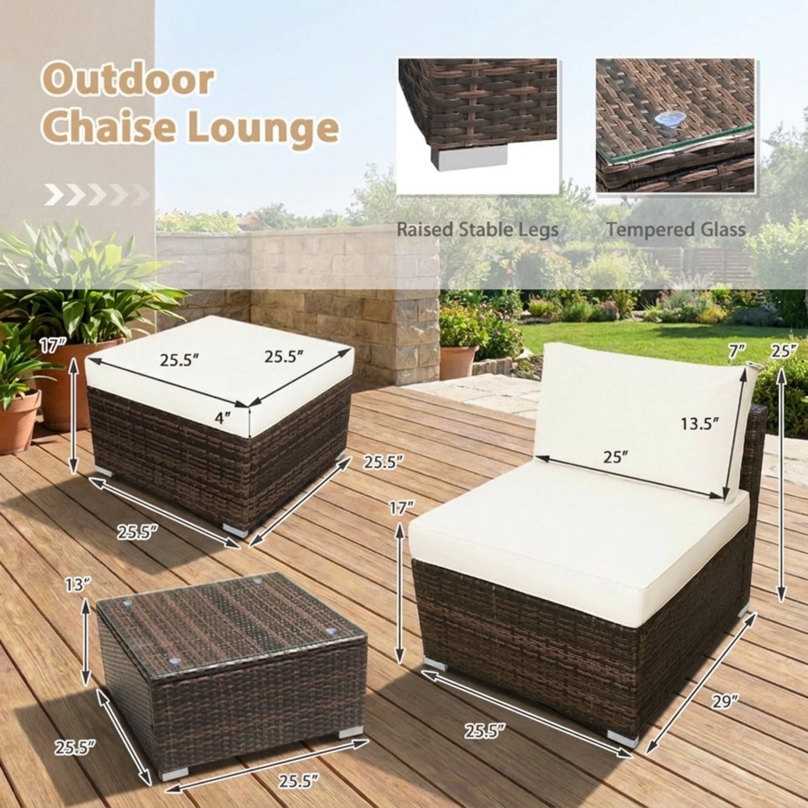 Biotree 5 Pieces Patio Rattan Furniture Set with Cushioned Armless Sofa Outdoor Conversation Set for Garden Backyard PorchWhite