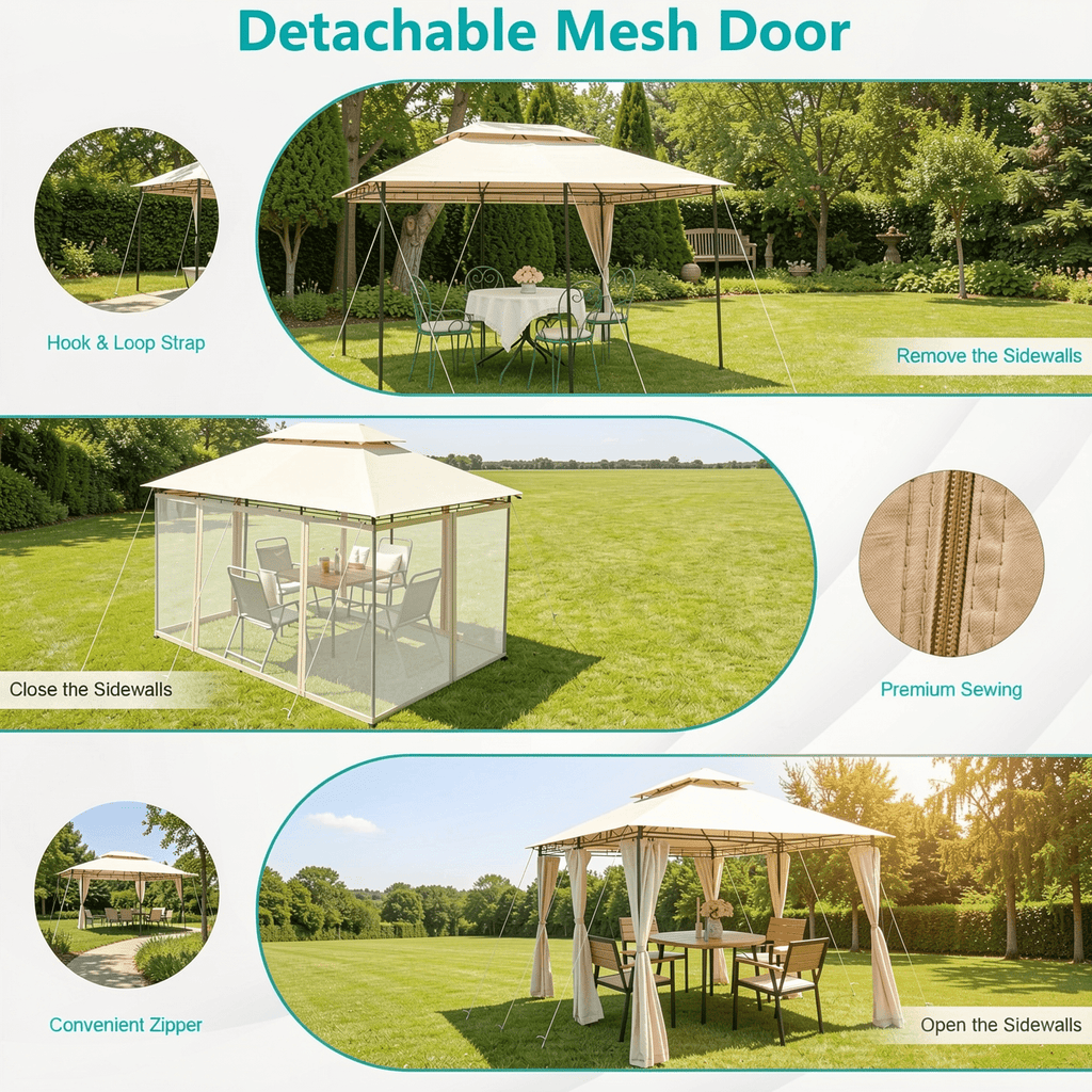 Biotree 10 Feet x 13 Feet Tent Canopy Shelter with Removable Netting Sidewall Beige - Outdoor Patio Backyard Garden Shade Canopy Shelter