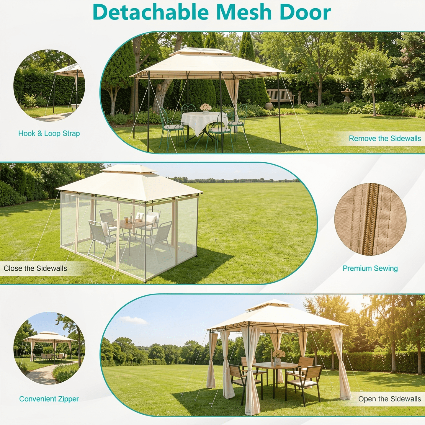 Biotree 10 Feet x 13 Feet Tent Canopy Shelter with Removable Netting Sidewall Beige - Outdoor Patio Backyard Garden Shade Canopy Shelter