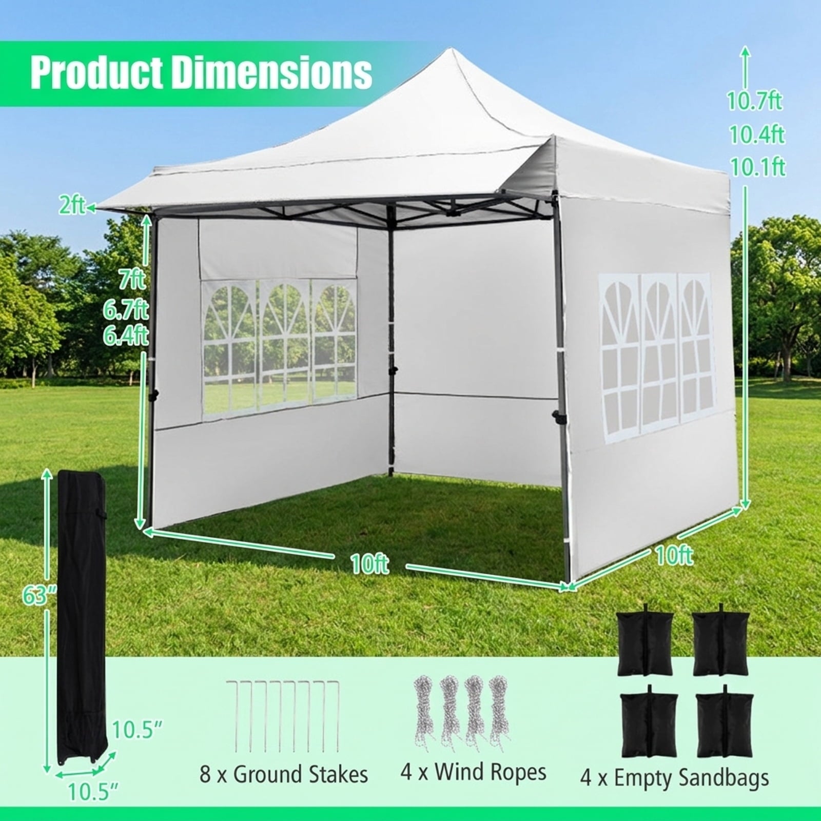 Biotree 10 x 10 FT Pop Up Canopy Tent with 3 Sidewalls, Awning & Wheeled Bag,Waterproof for Outdoor Party Supplier Camping Beach,White