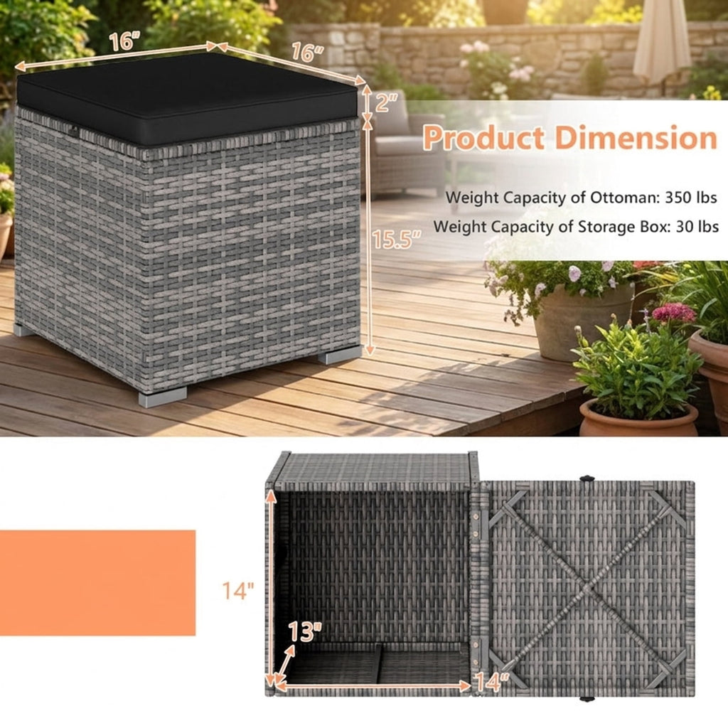 Biotree 2 Pieces Patio Ottoman with Hidden Storage Space-Mix Grey Stackable Patio Chair for Garden Backyardblack