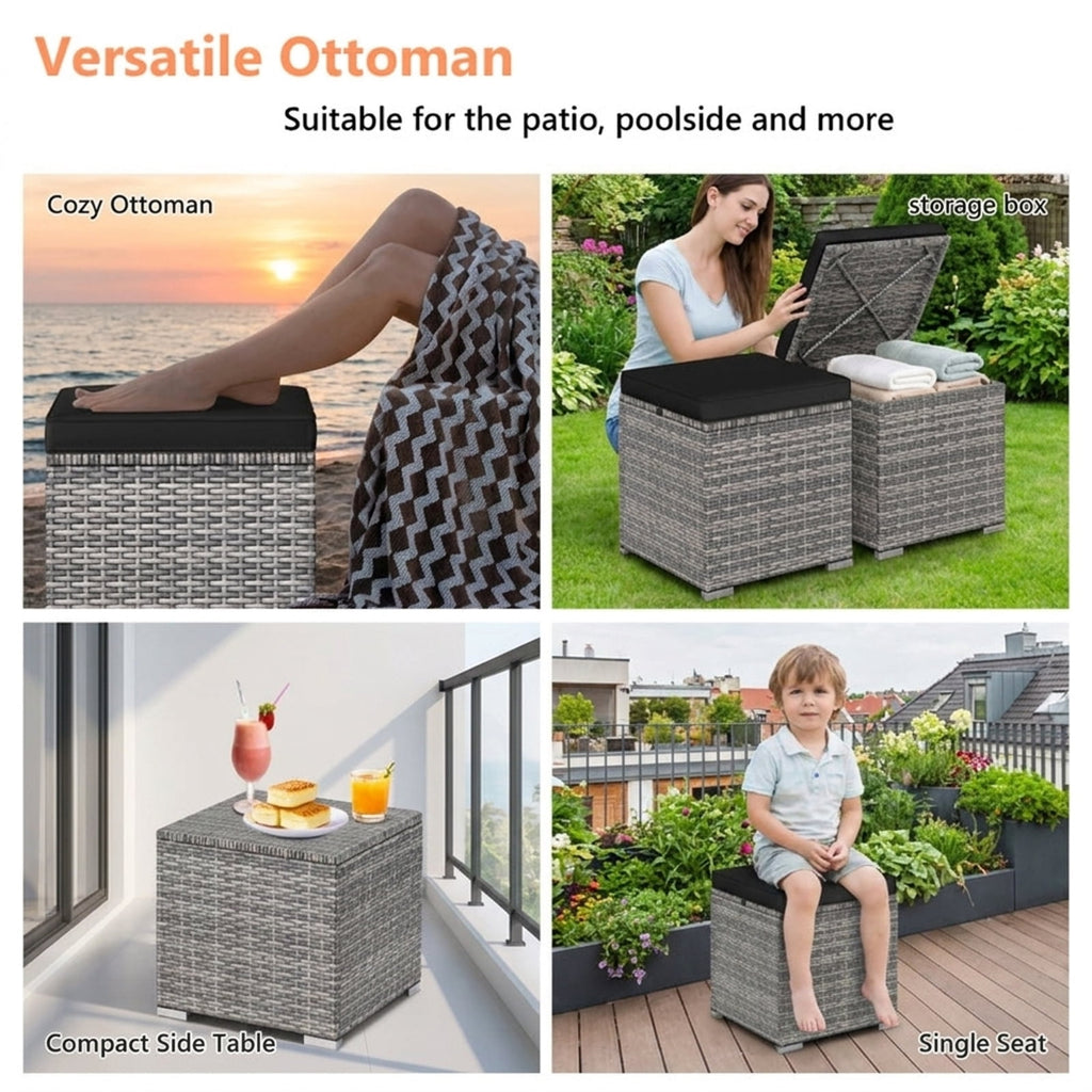 Biotree 2 Pieces Patio Ottoman with Hidden Storage Space-Mix Grey Stackable Patio Chair for Garden Backyardblack