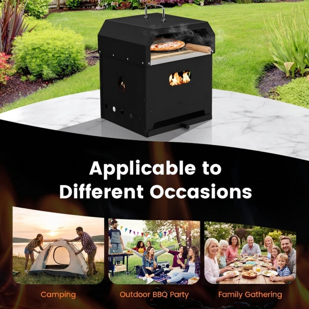 Biotree 4-in-1 Outdoor Portable Pizza Oven with 12 Inch Pizza Stone for Outdoor Backyard Camping Patio BBQ, Black